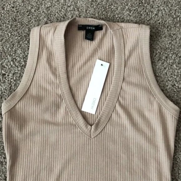 Drew Bodysuit XS NWT Sleeveless V-Neck Ribbed Cuban Sand Neutral Minimalist - Picture 4 of 10